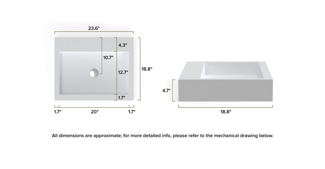 Countertop Sink WB-05-M-BLK dimensional drawing