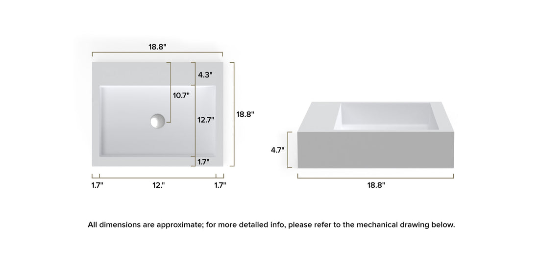 Countertop Sink WB-05-S dimensional drawing