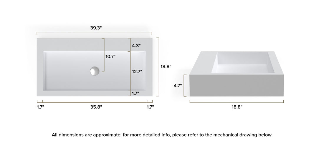 Countertop Sink WB-05-XL dimensional drawing