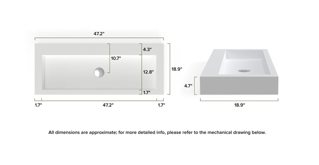 Countertop Sink WB-05-XXL-GRY dimensional drawing