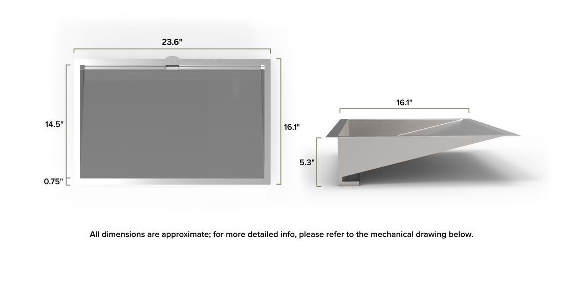 Stainless Steel Sink ES-UB-04-L dimensional drawing