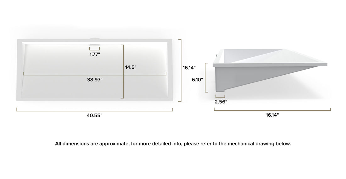 Undermount Ramp Sink UB-04-40 dimensional drawing
