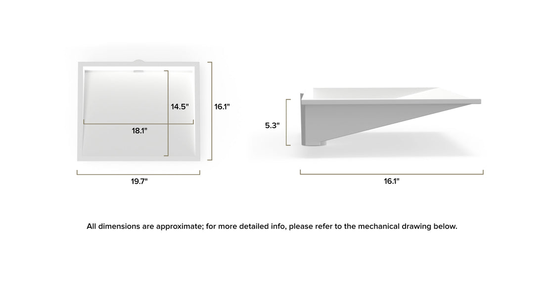 Undermount Ramp Sink UB-04-M-GRY dimensional drawing