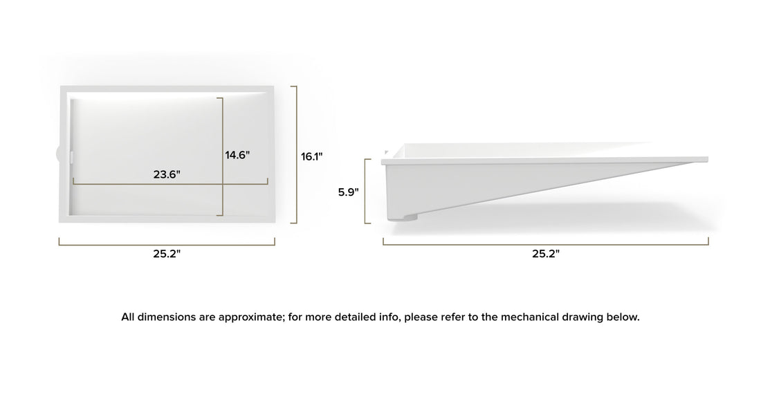 Undermount Ramp Sink UB-04-RL dimensional drawing
