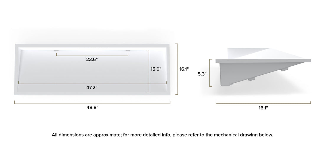 Undermount Ramp Sink UB-04-XL-BLK dimensional drawing