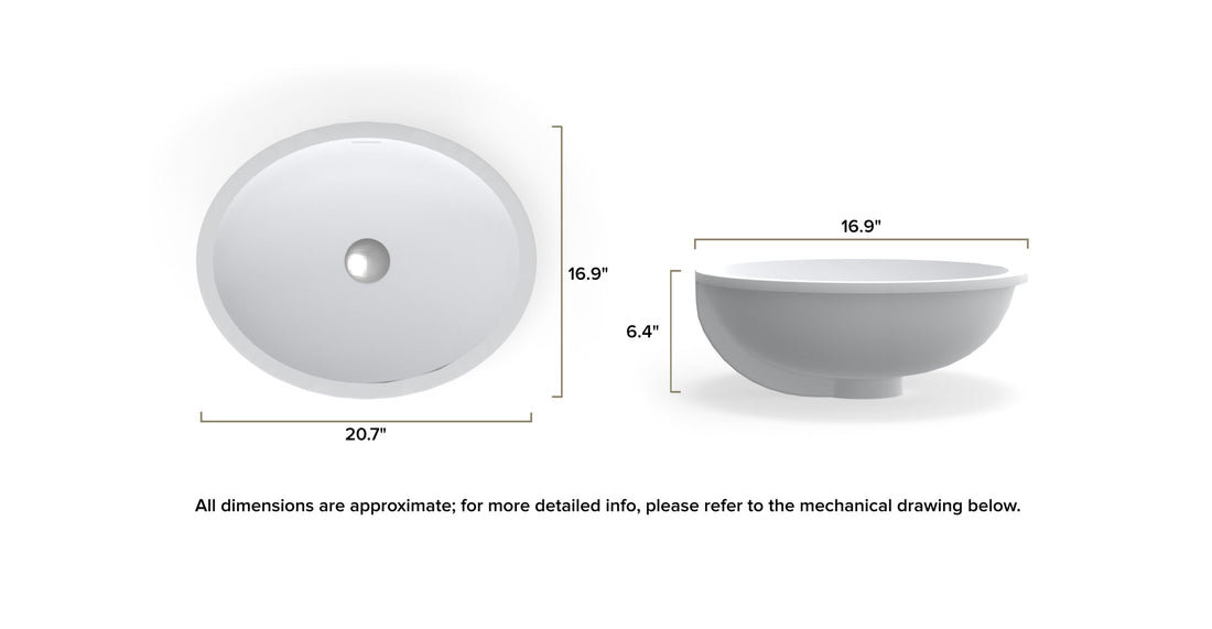 Undermount Sink UB-03 dimensional drawing