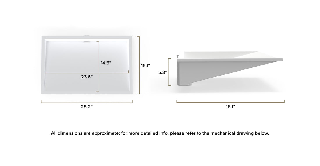 Undermount Ramp Sink UB-04-L dimensional drawing