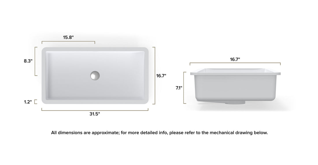 Undermount Sink UB-05-L-BLK dimensional drawing