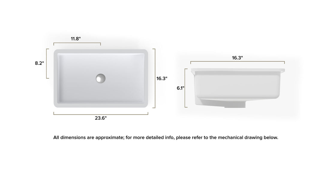 Undermount Sink UB-05-M-BLK dimensional drawing