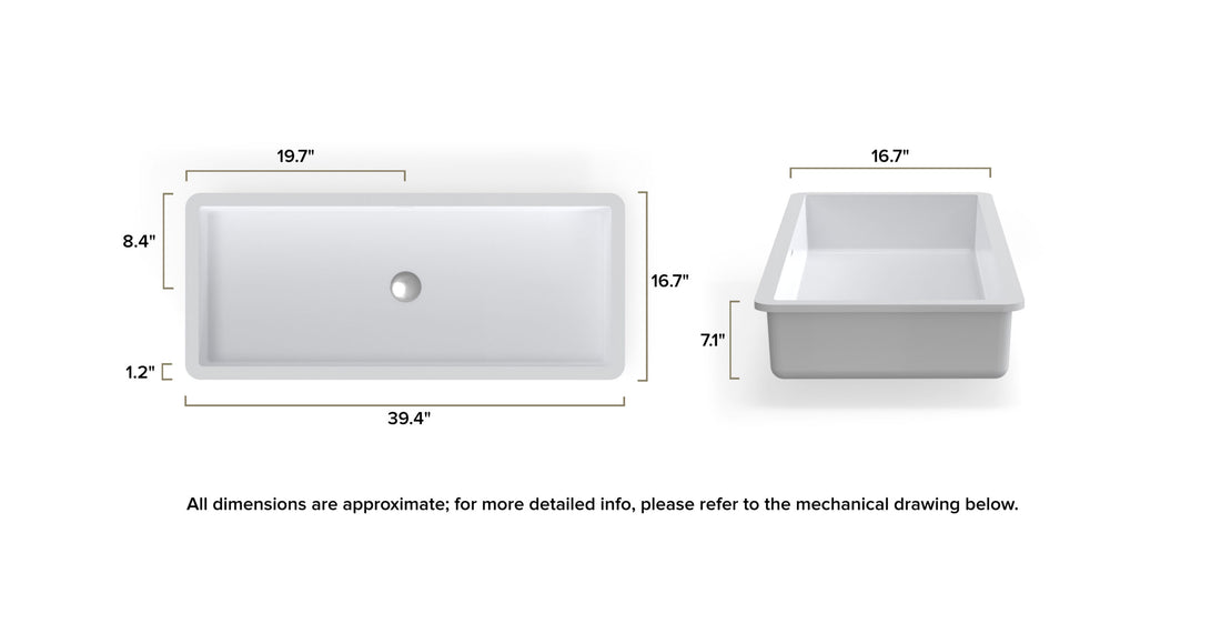 Undermount Sink UB-05-XL-GRY dimensional drawing