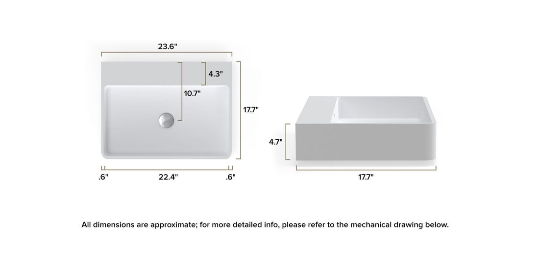 Wall Mounted Sink WT-01-M dimensional drawing