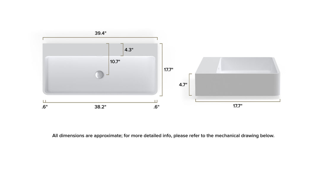 Wall Mounted Sink WT-01-XL dimensional drawing