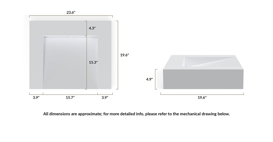 Wall Mounted Sink WT-04-E-BLK dimensional drawing