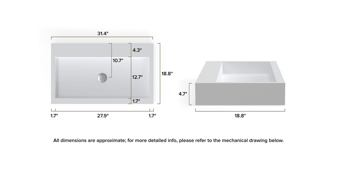 Wall Mounted Sink WT-06-L-BLK dimensional drawing