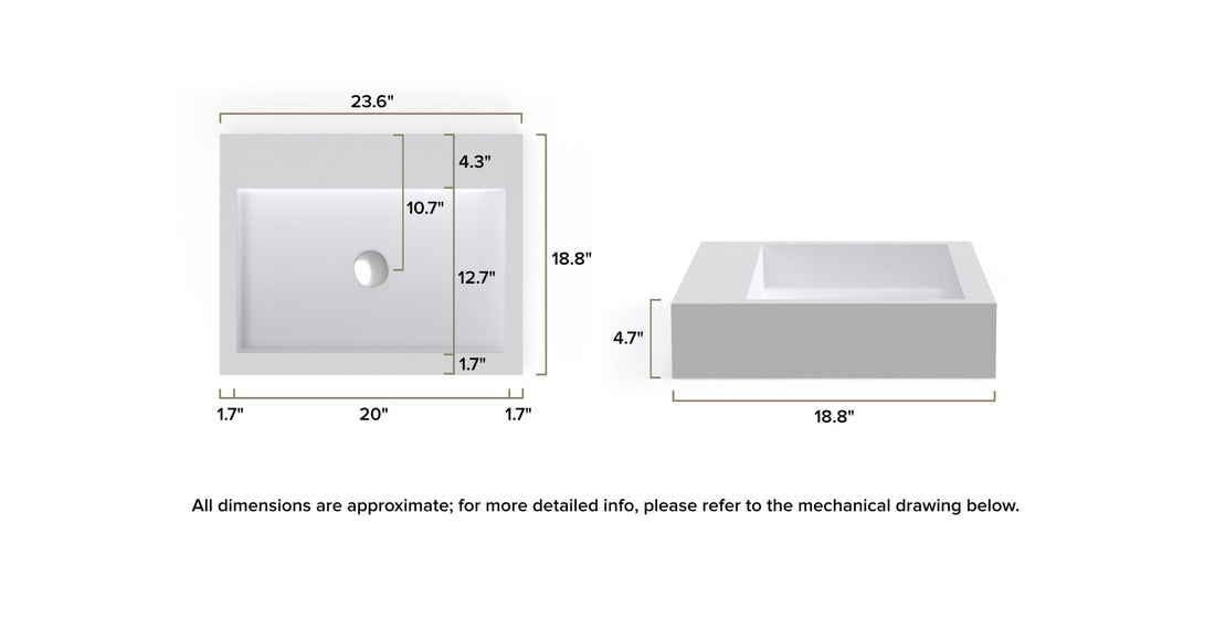 Wall Mounted Sink WT-06-M-GRY dimensional drawing