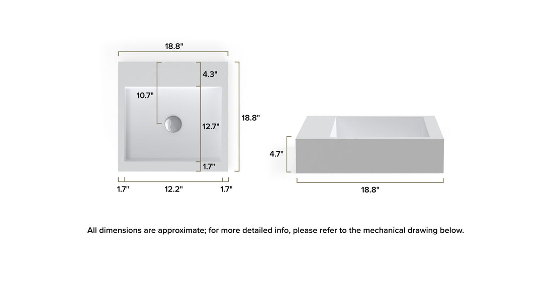 Wall Mounted Sink WT-06-S dimensional drawing