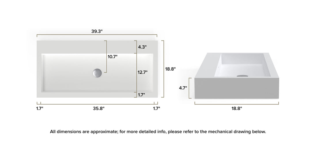 Wall Mounted Sink WT-06-XL-BLK dimensional drawing