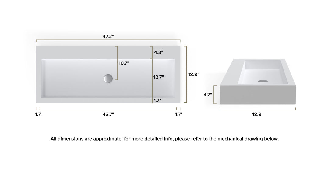 Wall Mounted Sink WT-06-XXL-BLK dimensional drawing