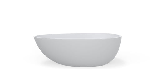 Badeloft BW-01-L freestanding stone resin bathtub in white, front view