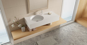 Badeloft WT-02-A glossy white wall mounted sink, lifestyle view 3