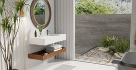 Badeloft WT-02-B glossy white wall mounted sink, lifestyle view 1