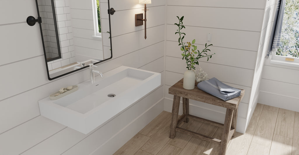 Badeloft WT-06-XL glossy white wall mounted sink, lifestyle view 3