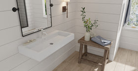 Badeloft WT-06-XL glossy white wall mounted sink, lifestyle view 3