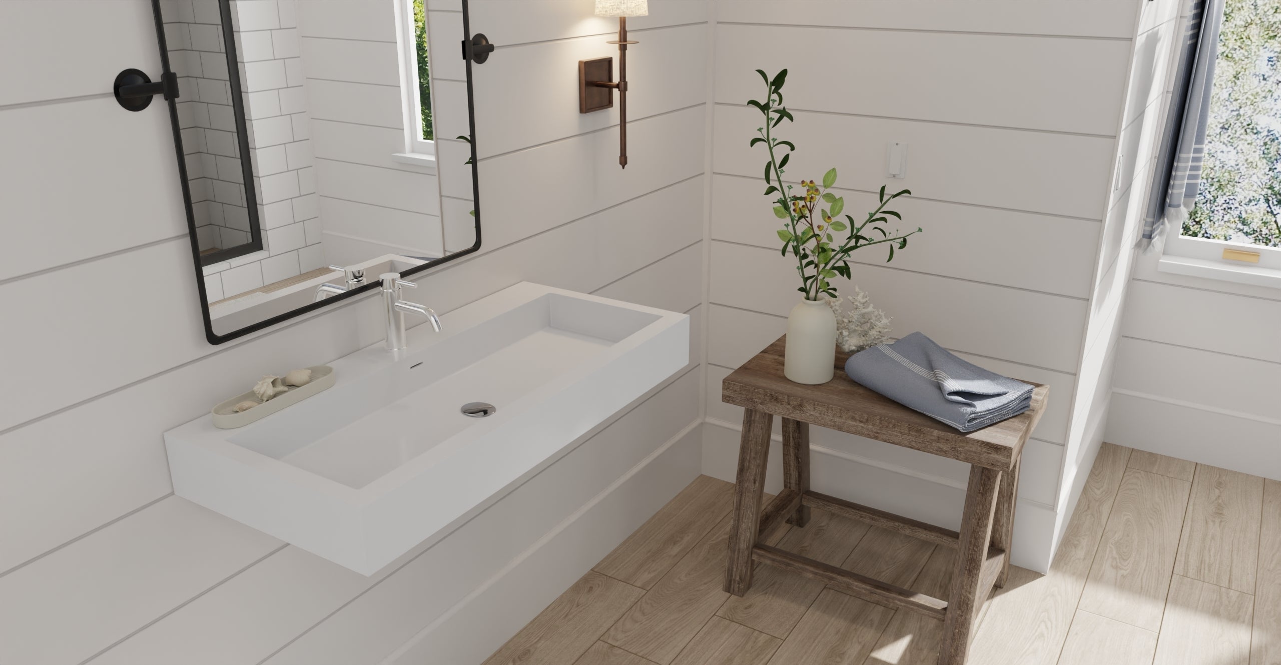 Badeloft WT-06-XL glossy white wall mounted sink, lifestyle view 3