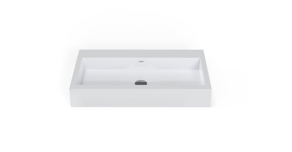 Badeloft WT-06-L glossy white wall mounted sink, front view