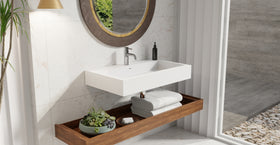 Badeloft WT-06-L glossy white wall mounted sink, lifestyle view 2