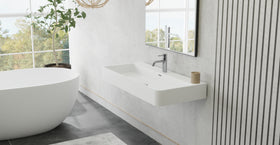 Badeloft WT-01-XL glossy white wall mounted sink, lifestyle view 4