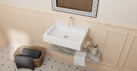 Badeloft WT-06-M glossy white wall mounted sink, lifestyle view 3