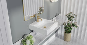 Badeloft WT-06-S glossy white wall mounted sink, lifestyle view 3