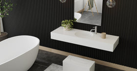 Badeloft WT-02-C glossy white wall mounted sink, lifestyle view 1