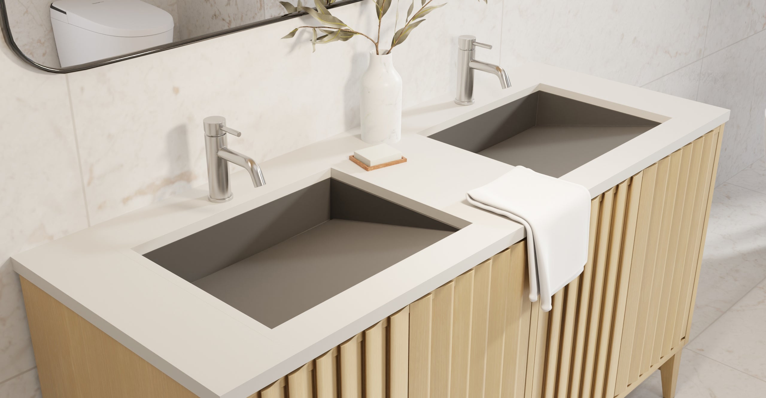 Badeloft UB-04-M-BLK matte black undermount ramp sink, lifestyle view 4