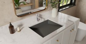 Badeloft UB-04-M-BLK matte black undermount ramp sink, lifestyle view 3