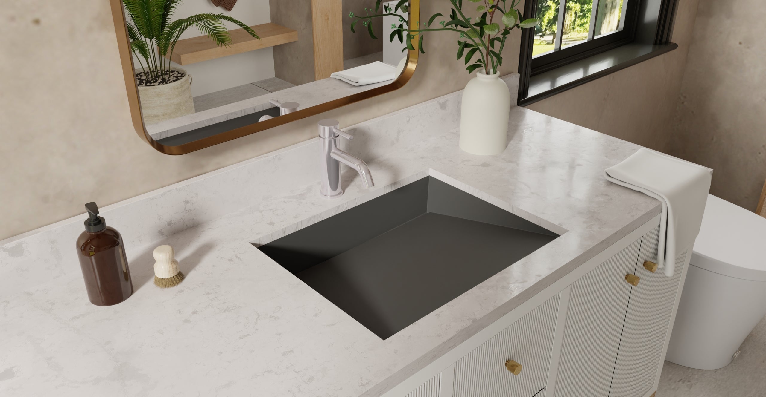 Badeloft UB-04-M-BLK matte black undermount ramp sink, lifestyle view 3
