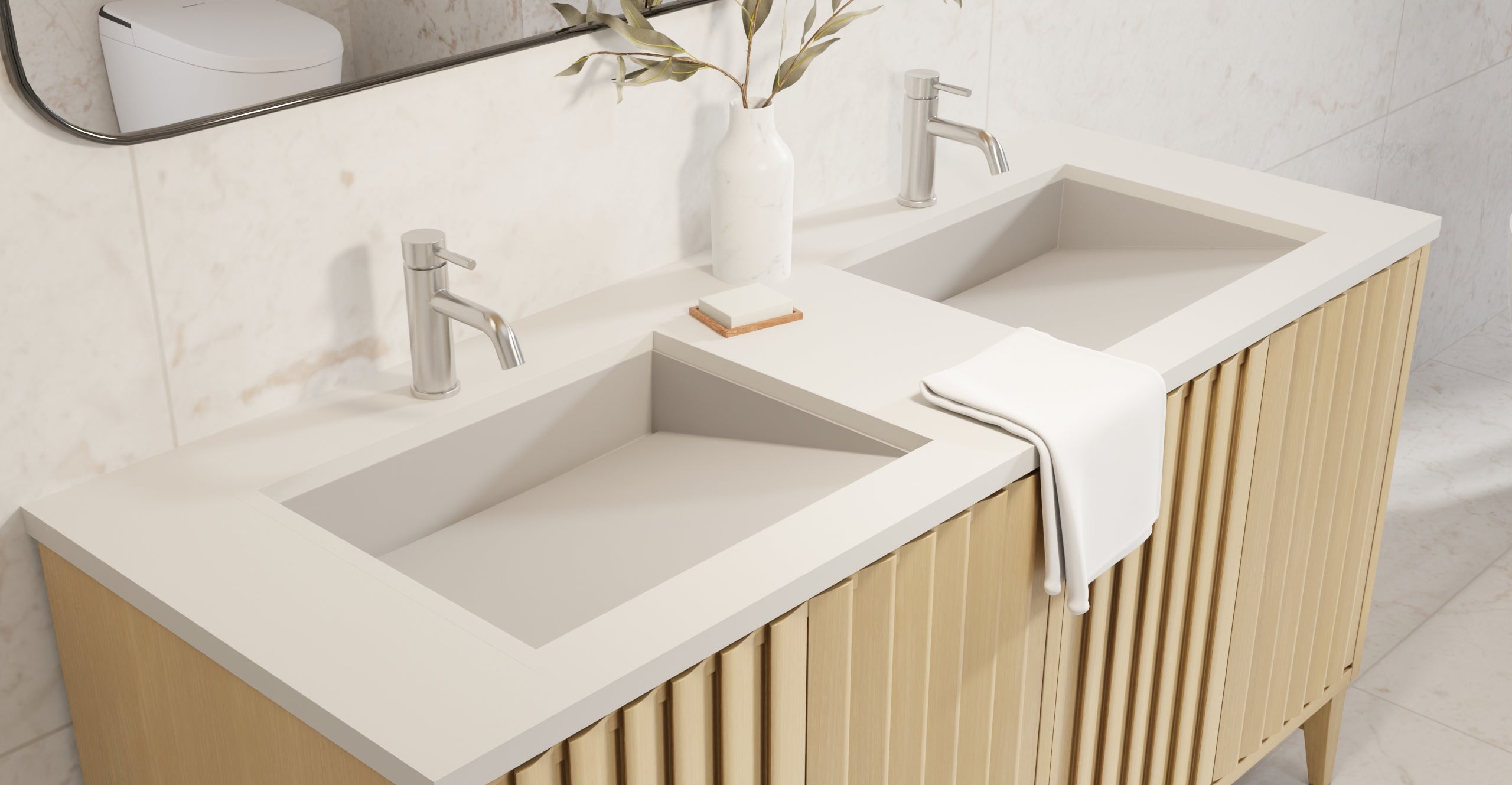 Badeloft UB-04-M-GRY matte grey undermount ramp sink, lifestyle view 4