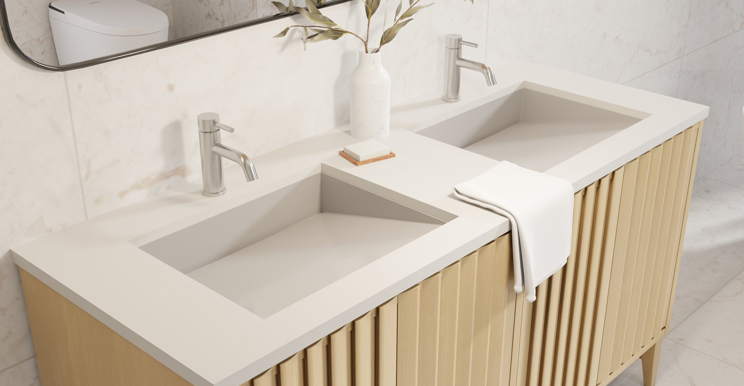 Badeloft UB-04-M-GRY glossy grey undermount ramp sink, lifestyle view 4