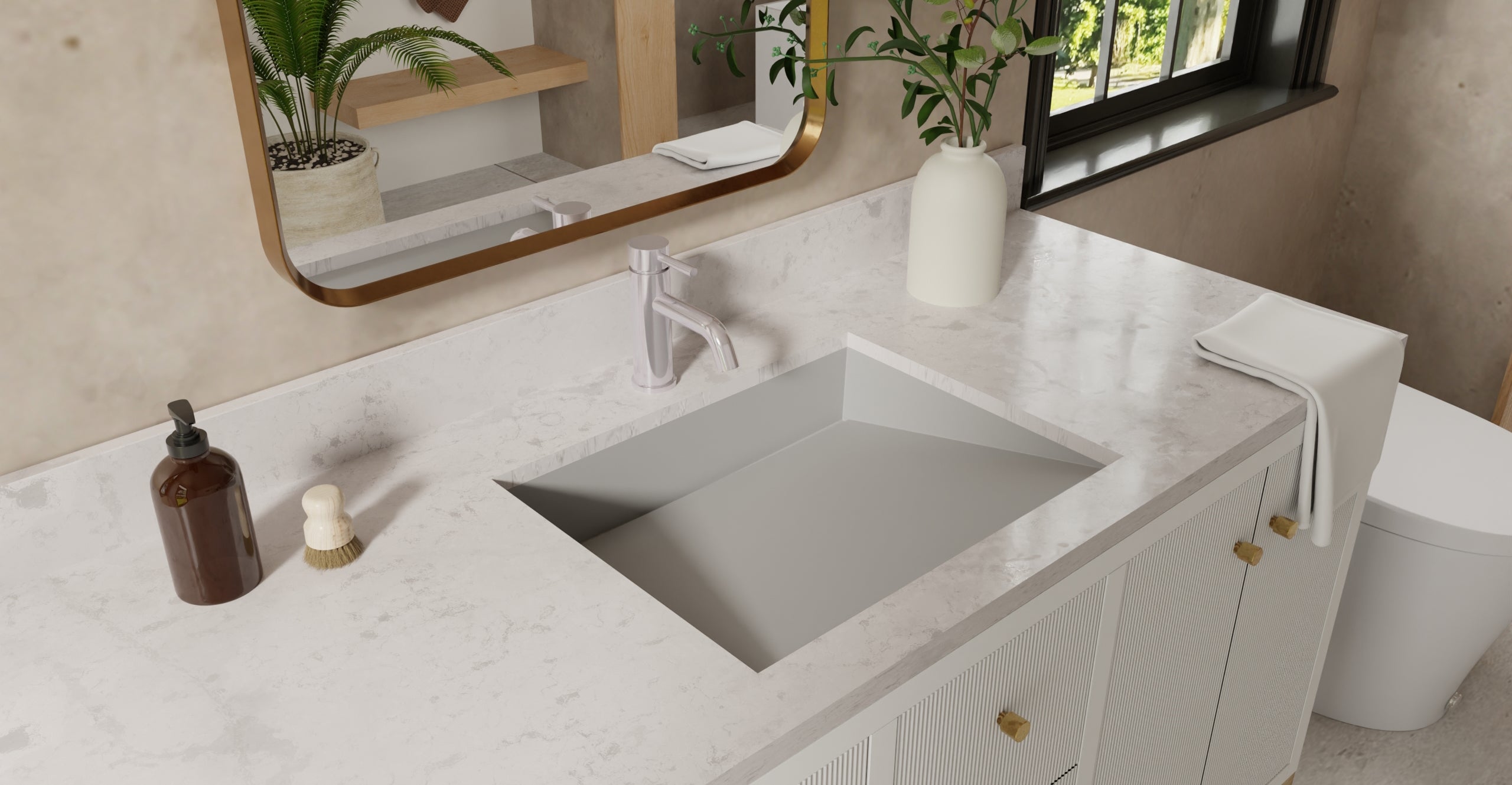 Badeloft UB-04-M-GRY matte grey undermount ramp sink, lifestyle view 3