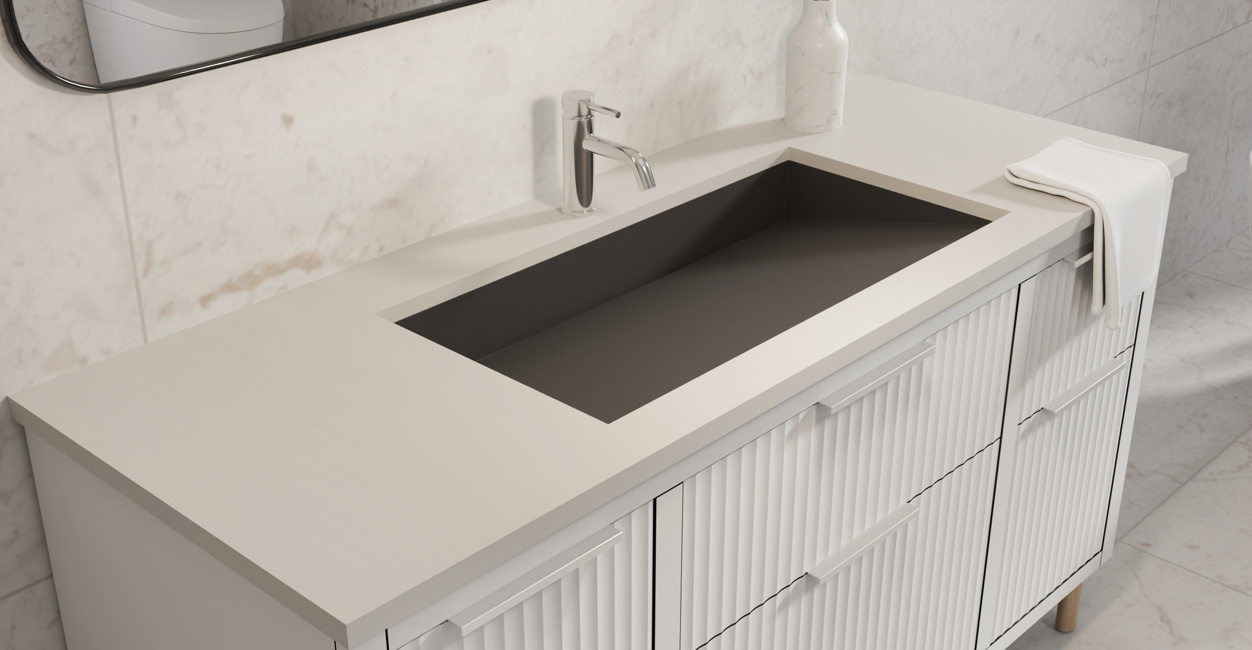 Badeloft UB-04-32-BLK matte black undermount ramp sink, lifestyle view 4