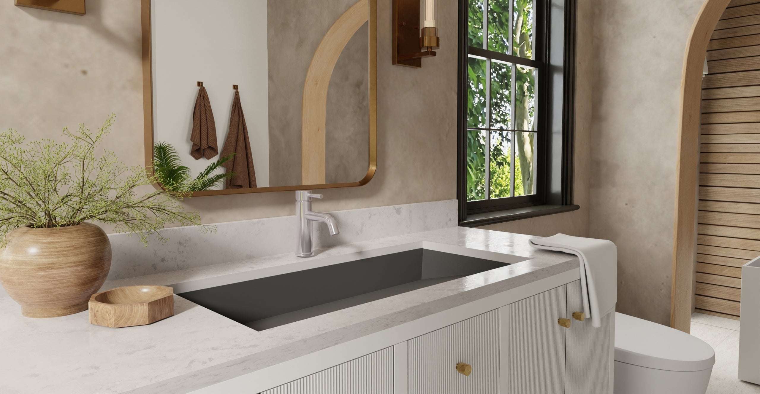 Badeloft UB-04-32-BLK matte black undermount ramp sink, lifestyle view 2