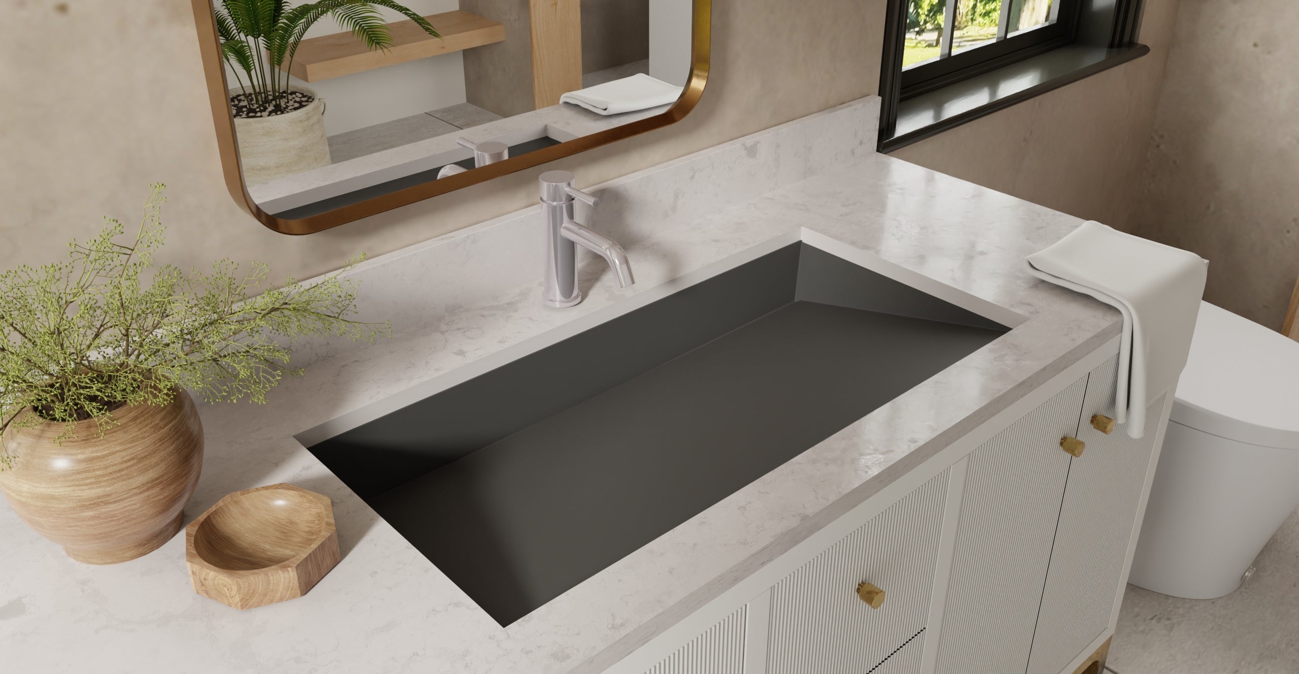 Badeloft UB-04-32-BLK matte black undermount ramp sink, lifestyle view 3