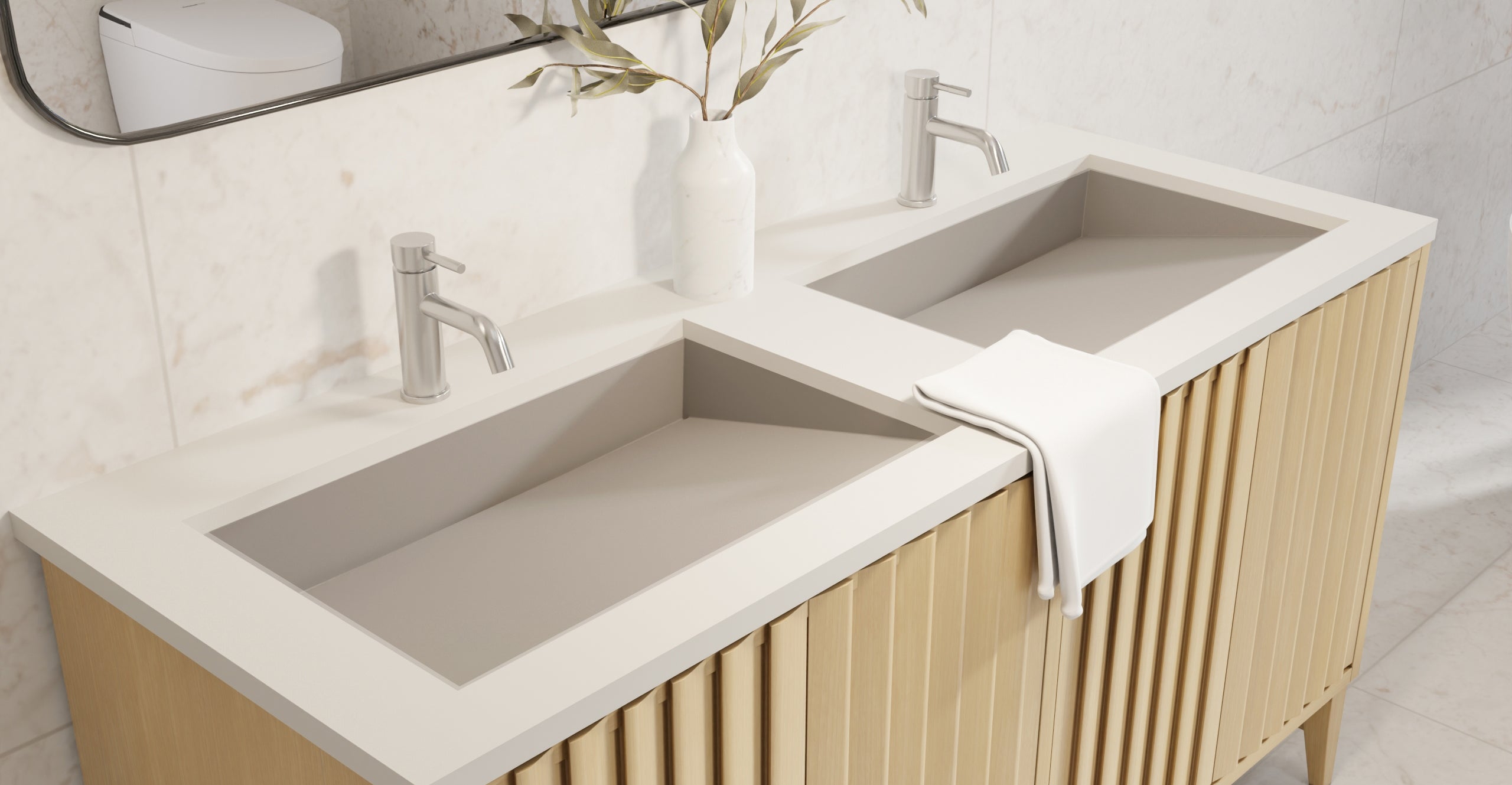 Badeloft UB-04-L-GRY matte grey undermount ramp sink, lifestyle view 4