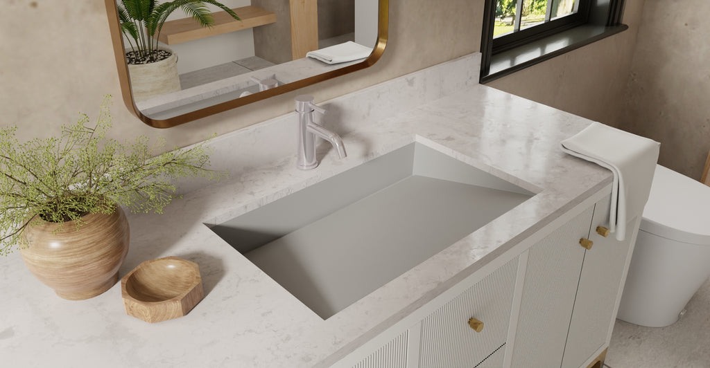 Badeloft UB-04-L-GRY matte grey undermount ramp sink, lifestyle view 3