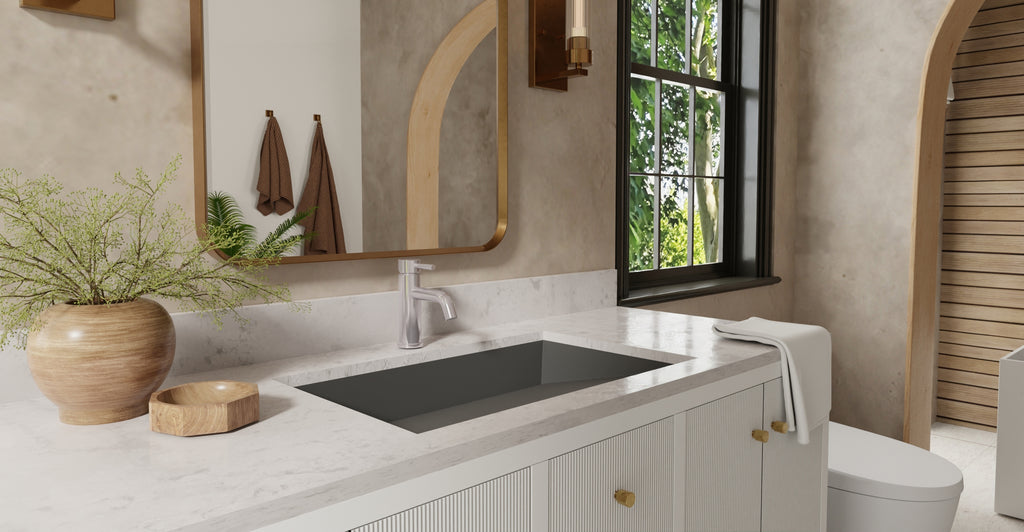 Badeloft UB-04-L-BLK matte black undermount ramp sink, lifestyle view 2