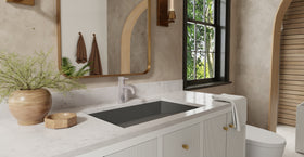 Badeloft UB-04-L-BLK matte black undermount ramp sink, lifestyle view 2