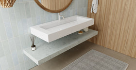 Badeloft WT-04-C glossy white wall mounted sink, lifestyle view 3