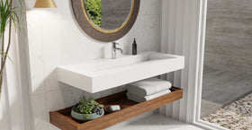 Badeloft WT-04-C glossy white wall mounted sink, lifestyle view 2