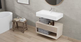 Badeloft WT-01-L glossy white wall mounted sink, lifestyle view 4